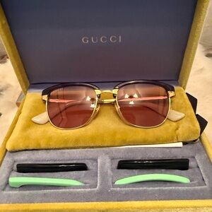 Gucci Gold Frame Sunglasses with Pink Lenses